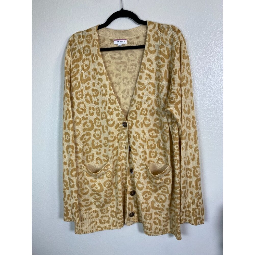 Andrée By Unit Women's Leopard Print Cardigan Sweater Plus Size 3X Button-Up‎
